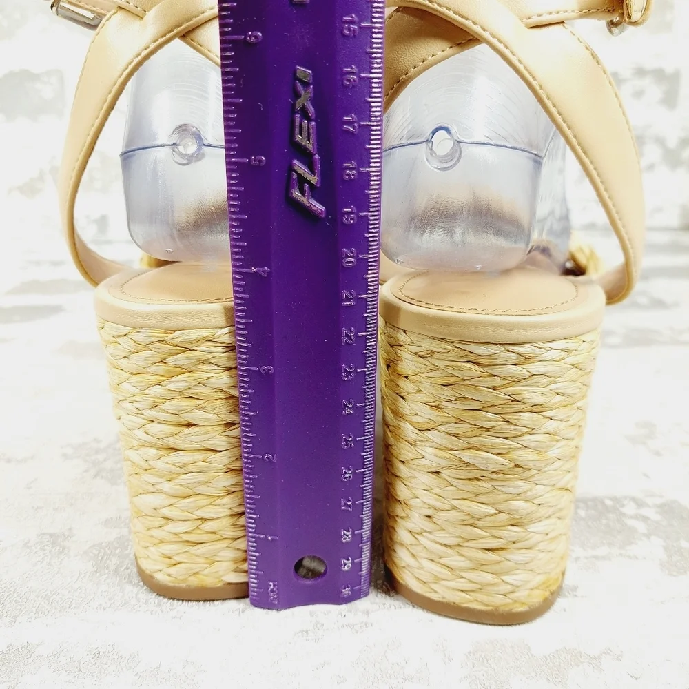 NEW Marc Fisher Steel Jute Raffia Buckle Ankle Strap Summer Sandals H757